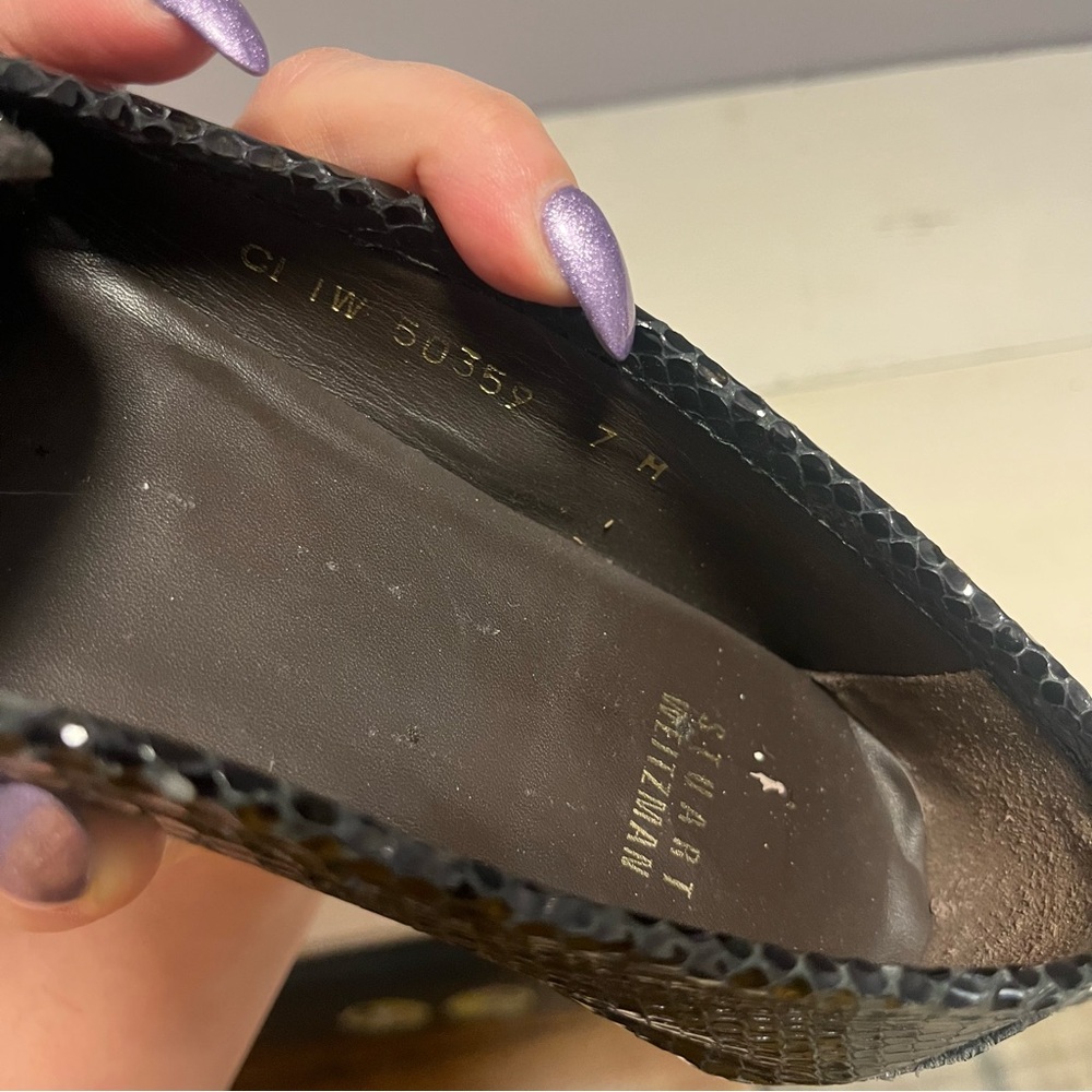 Stuart Weitzman Loafers Black Python With Buckles - image 8